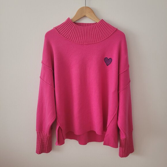 Maeve (Anthropologie) Pink w/ Purple Heart Sweater-XL - Picture 1 of 6